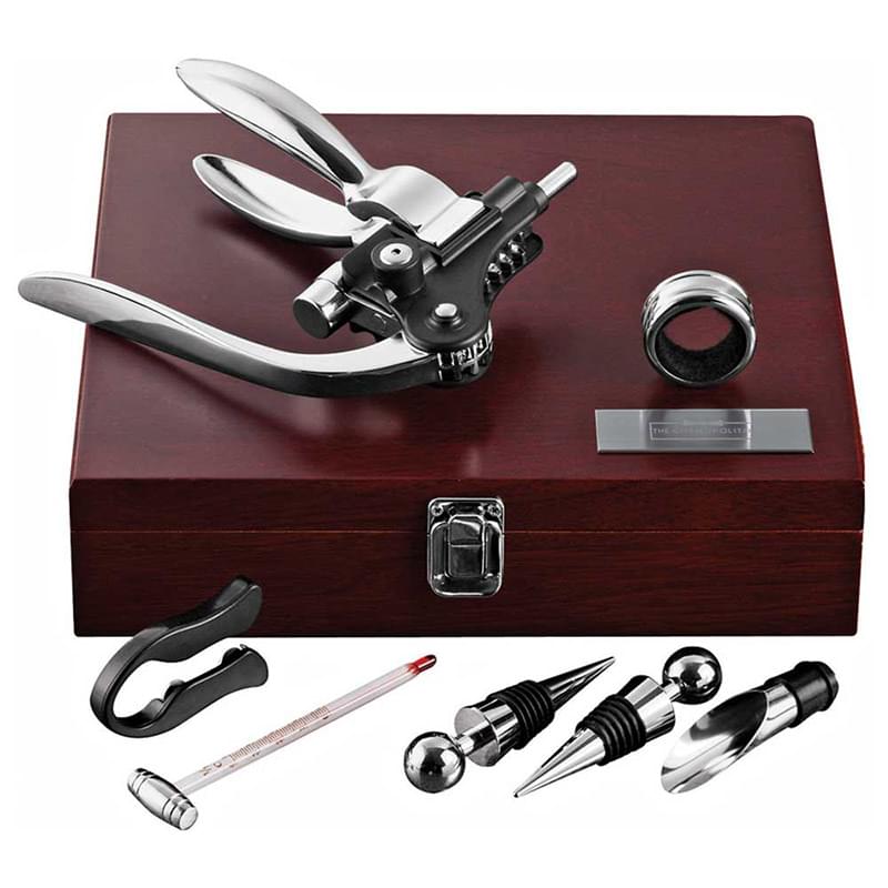 9-Piece Wine Set with Cherry-Polished Wooden Case
