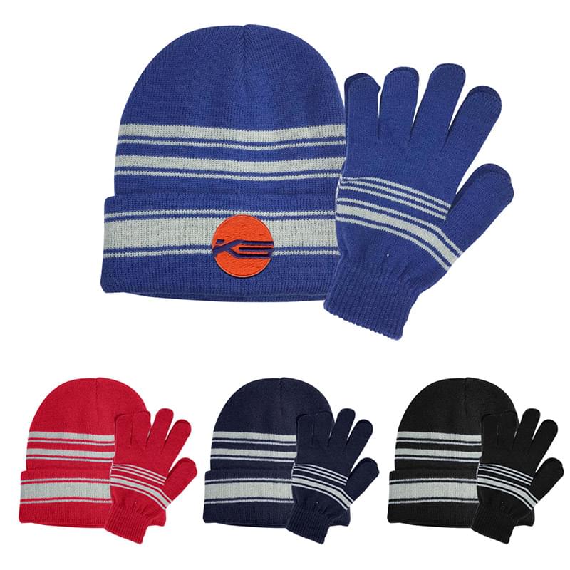 Knit Beanie with Cuff and Glove Set