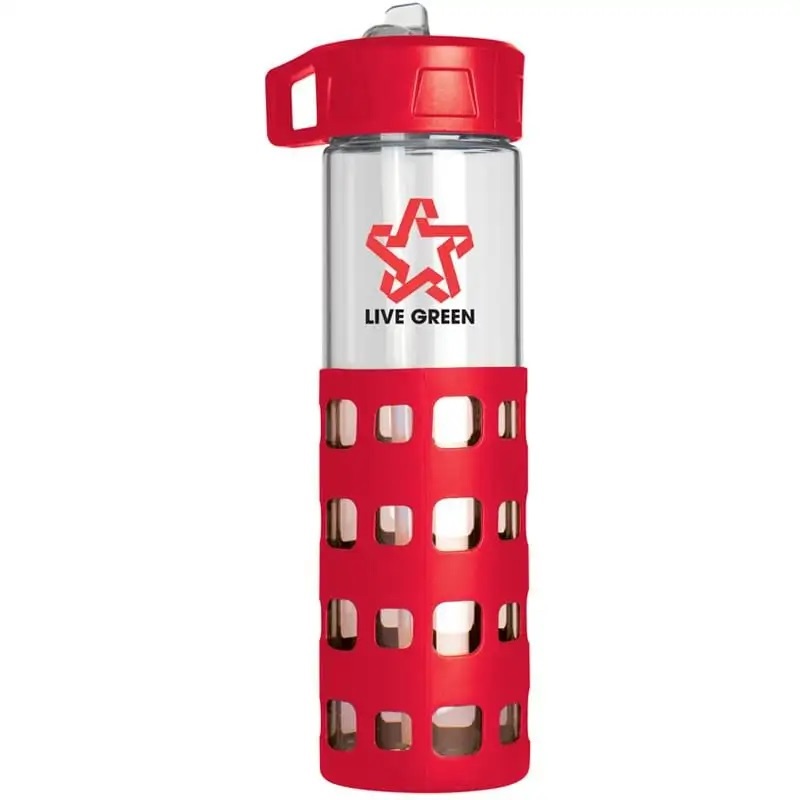 20 oz. Silicone Sleeve Glass Bottle with Pull-Up Spout and Loop image