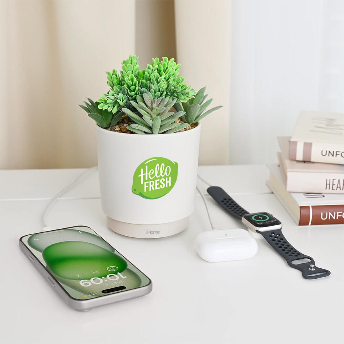 iHome® Faux Succulent with USB Charging Station
