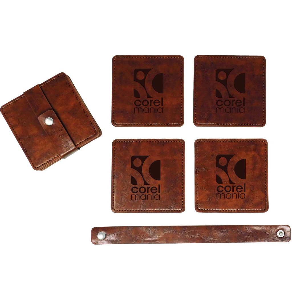 Square Faux Leather Coaster Set with Strap Closure - 4 pc image