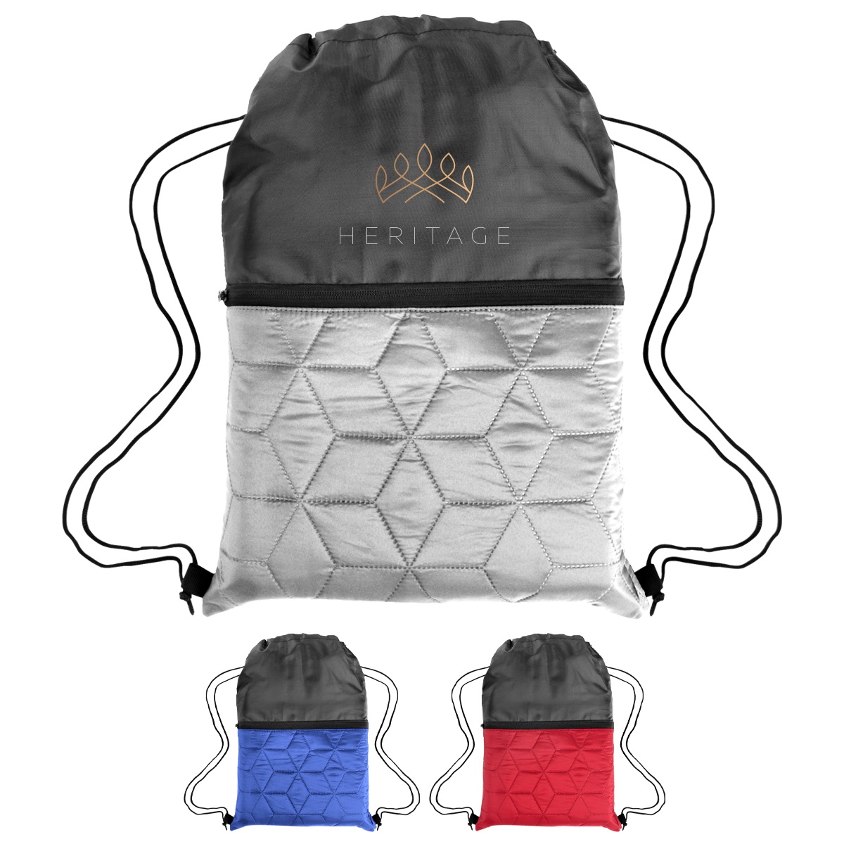 Two-Tone Quilted Drawstring Tote - 14" x 17" image