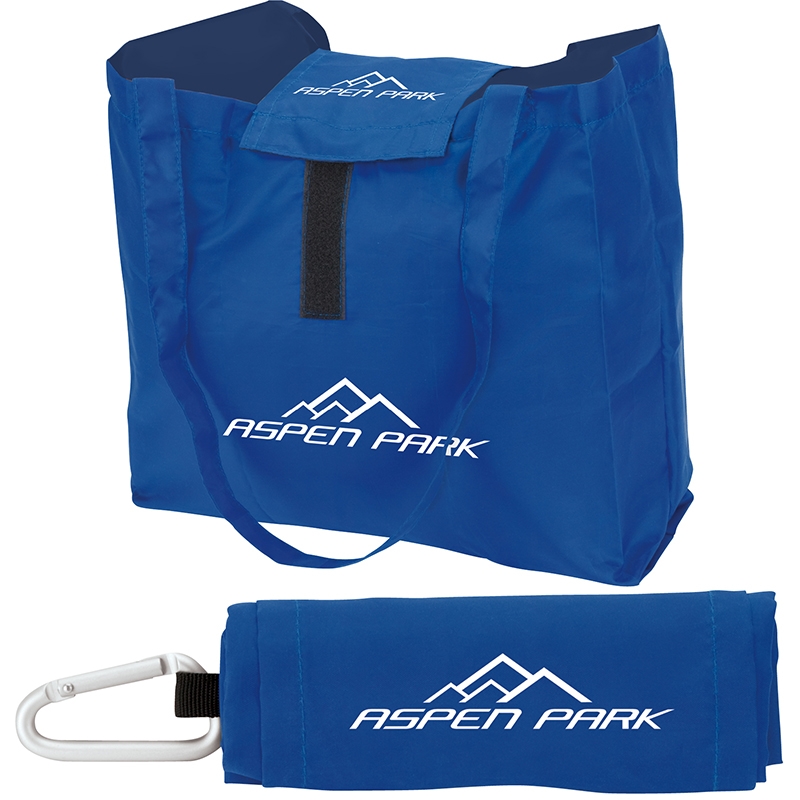 Folding Tote Bag with Carabiner Hook - 11 ½” x 13 ½” x 2 ½” image