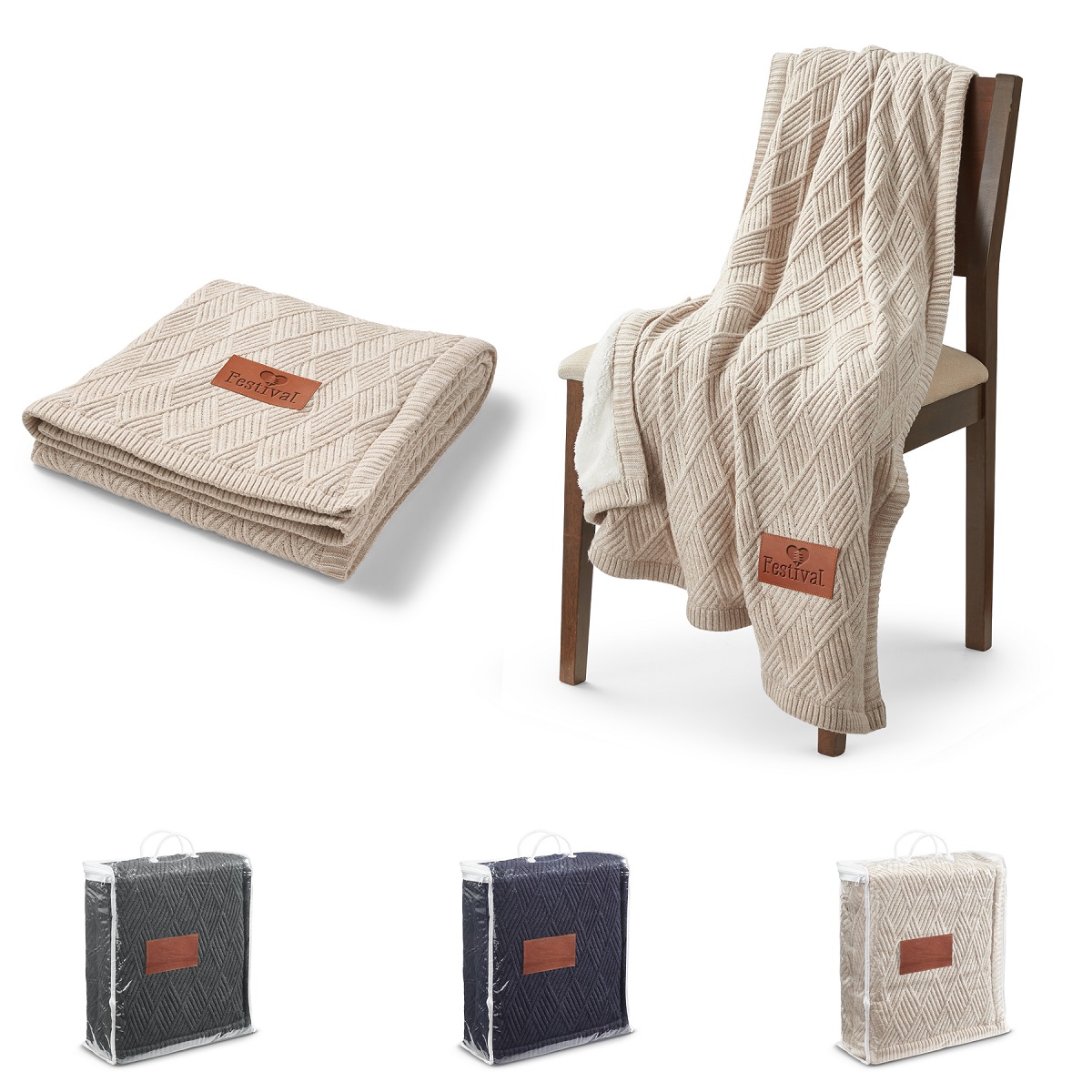 LEEMAN™ Trellis Pattern Knit Blanket - 50
