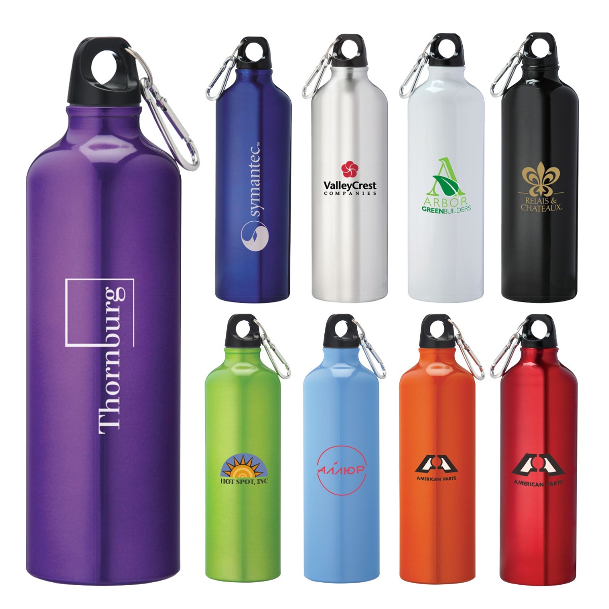 Custom 26 oz Aluminum Sports Bottle with Carabiner