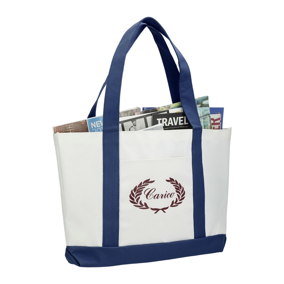 Two-Tone Boat Tote Bag with Front Pocket - 12" x 18.5" x 4"