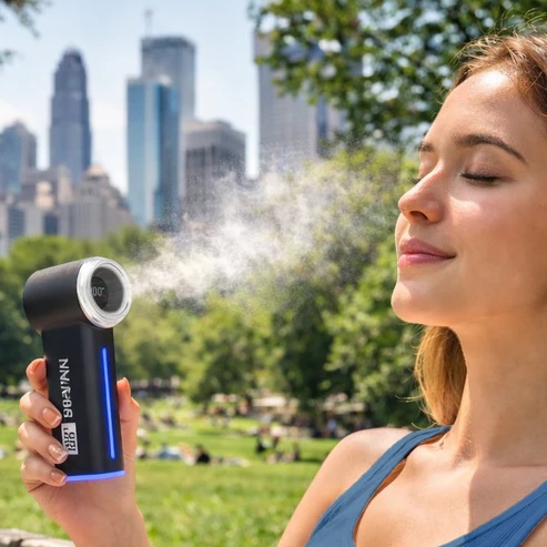 BreezeMist Rechargeable Handheld Fan