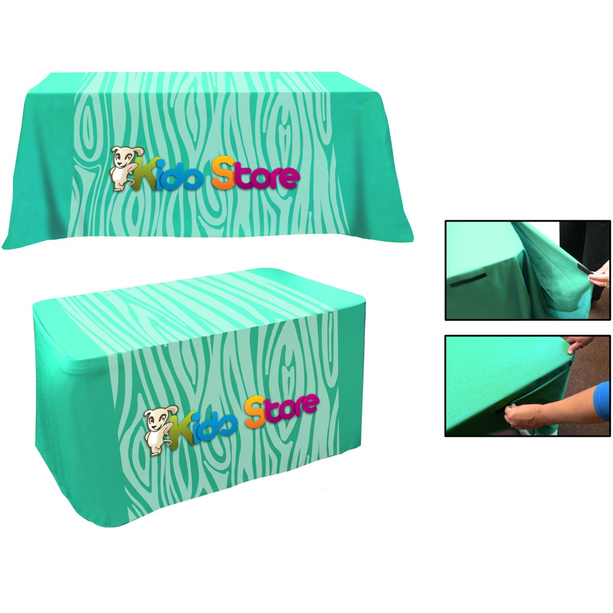 Polyester Full Color Convertible Table Cover - 4' fitted to 6' flat