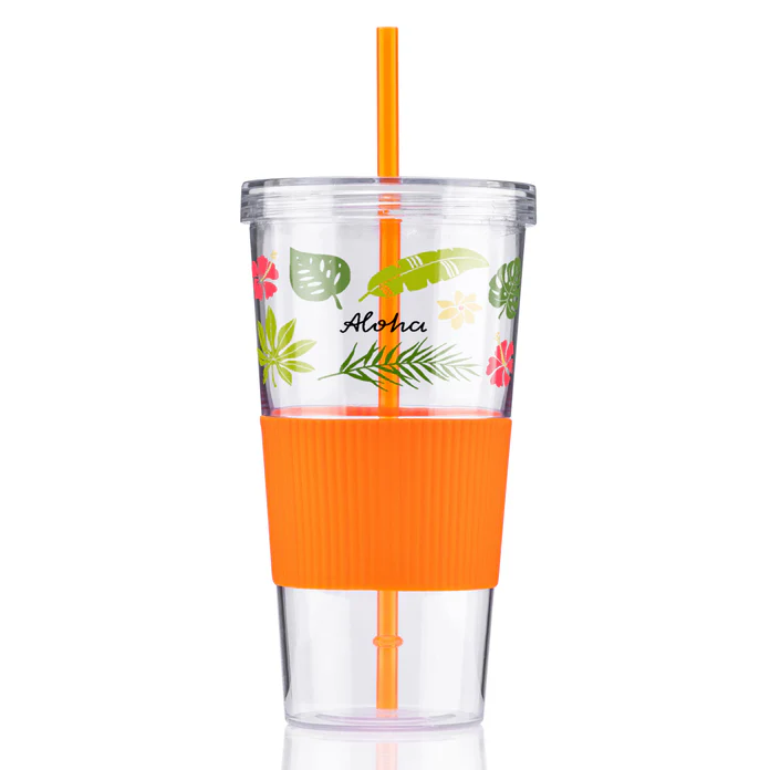 24 oz. Single Wall Plastic Clear Tumbler with Straw