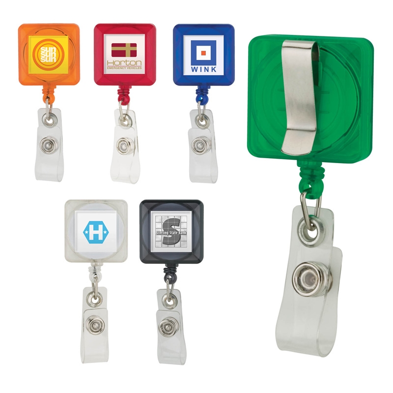 Square Retractable Badge Holder with Clip