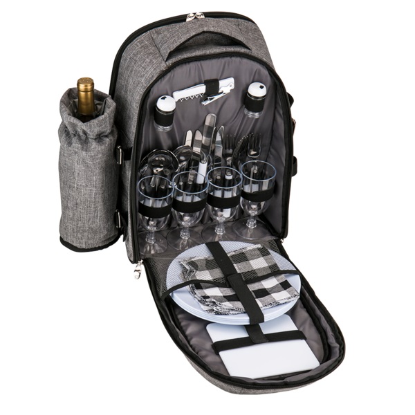 Wine & Picnic Cooler Backpack for Four + Fleece Blanket